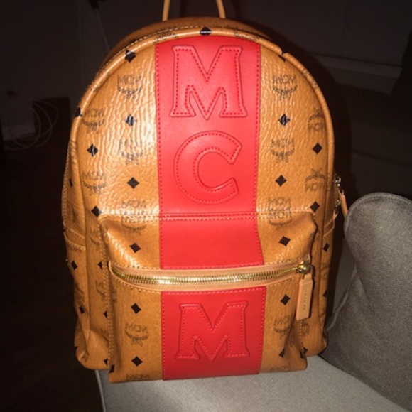 mcm backpack red stripe